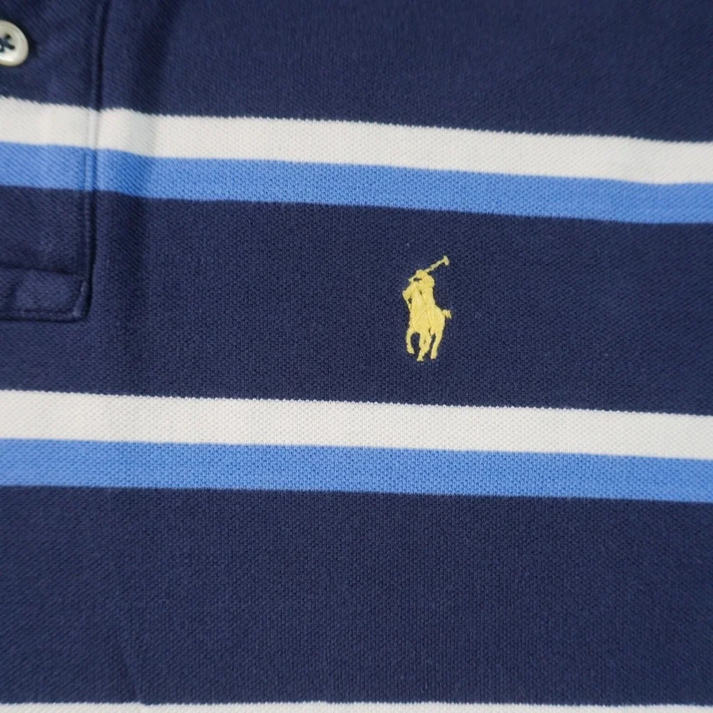Polo Ralph Lauren Polo Shirt Mens Large Navy Blue Striped Short Sleeve Cotton